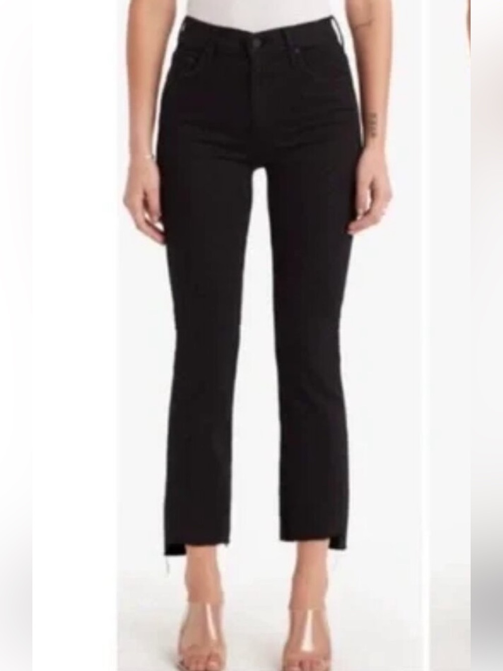 MOTHER Insider Crop Step Fray Jeans Women's 29 Not Guilty Black Wash Raw Hem
